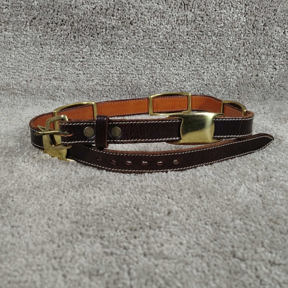 Leather Belt Dark Brown Gold Hardware Equestrian Aesthetic Women M/L